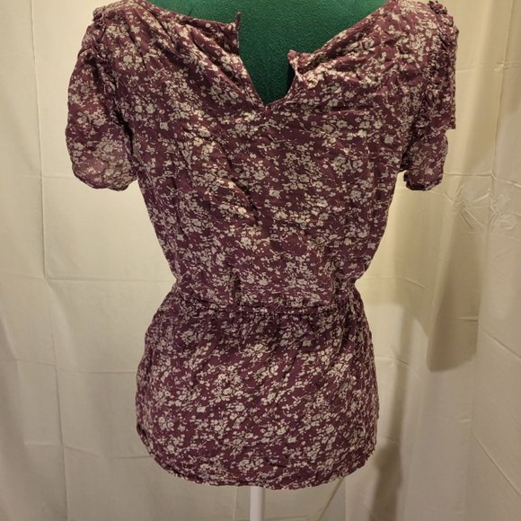 Anthropologie TULLE Peplum Boatneck Top Plum & Ivory M - Picture 6 of 10